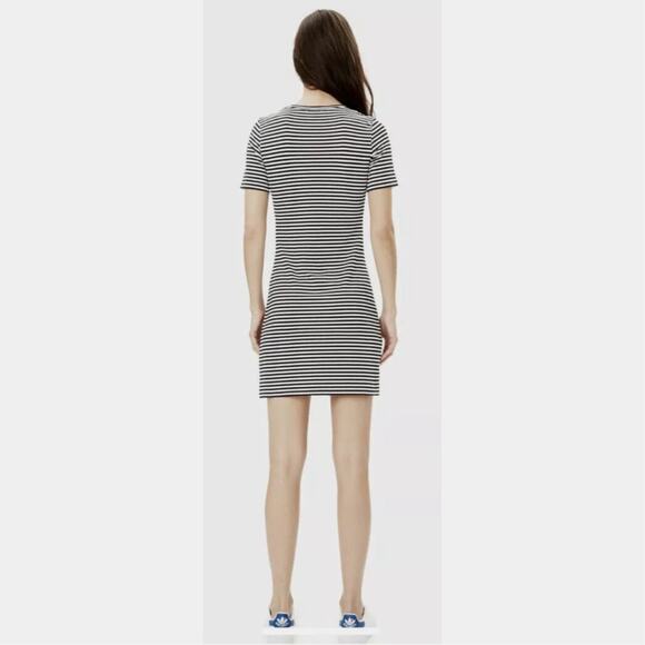 Theory Everyday Black White Cotton Stripe Crewneck T- Shirt Mini Dress | Medium - Picture 2 of 11